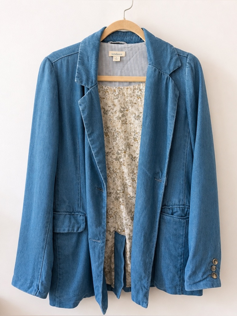Sundance Chambray Denim Blazer Jacket Blue Lightweight Boho Size Small